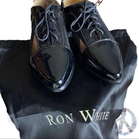 Ron White by Vero Cuoio made in Italy black patent leather & mesh lace up oxford - Picture 2 of 10